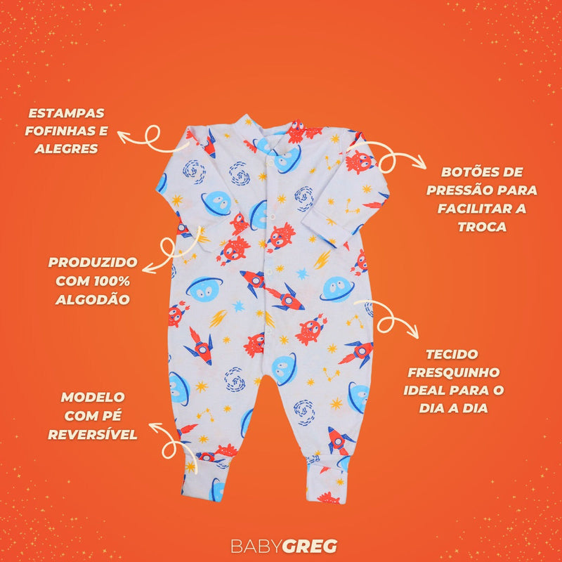 Kit 5 Macacão De Bebê Vira Pé Estampado - Menino E Menina