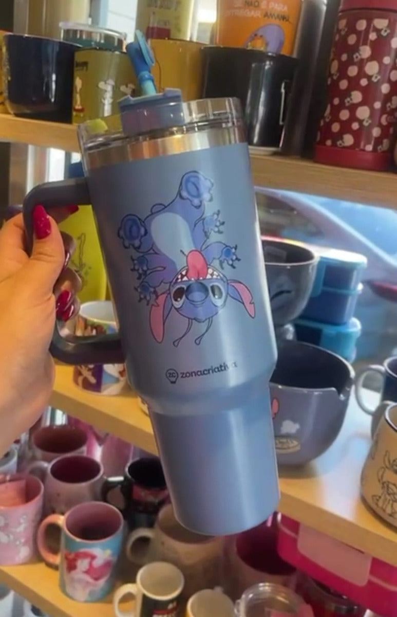 Copo Térmico Stitch Tumbler Inox Personagens Frio Até 12h Cor Azul-aço