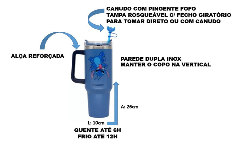 Copo Térmico Stitch Tumbler Inox Personagens Frio Até 12h Cor Azul-aço