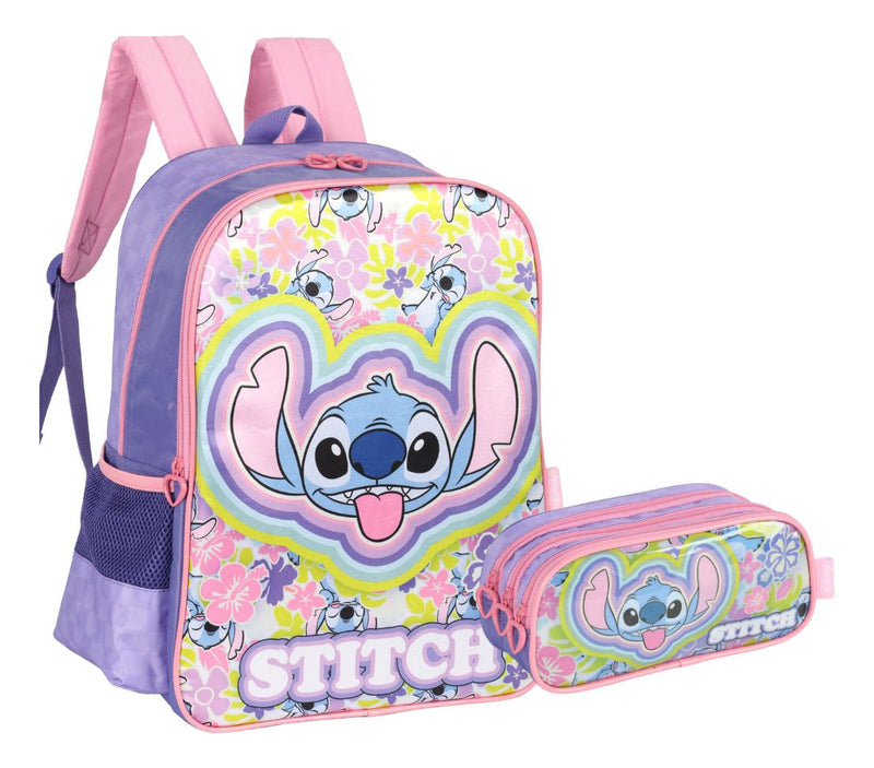 Kit Mochila E Estojo  Escolar Infantil Stitch Ohana