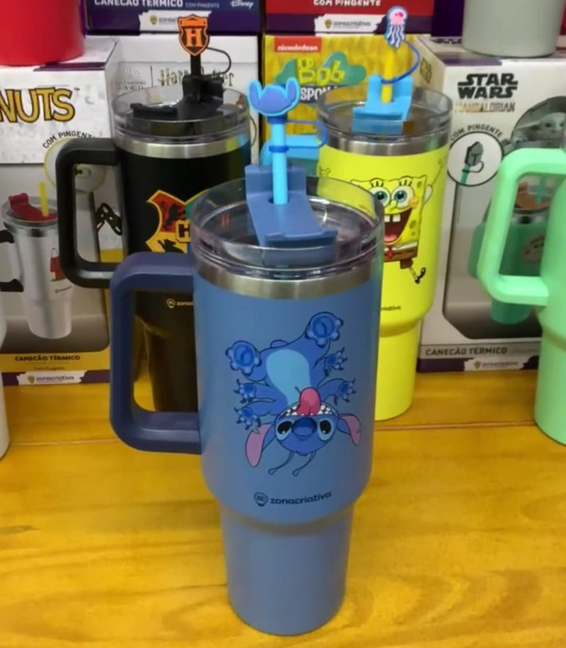 Copo Térmico Stitch Tumbler Inox Personagens Frio Até 12h Cor Azul-aço