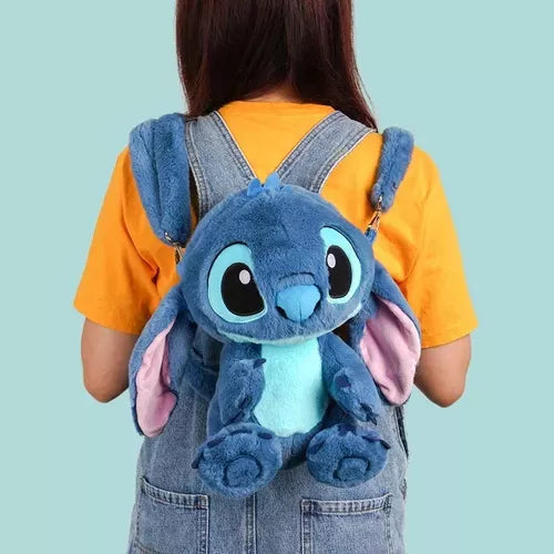 Mochila Pelúcia Stitch 32 Cm Lilo &amp; Stitch Disney Passeio Cor Azul Desenho Do Tecido Lisa