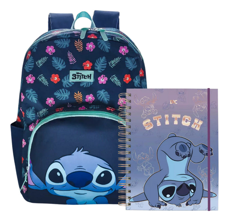 Mochila Bolso Frontal + Caderno Smart Universitário Stitch